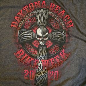 Daytona Beach 2020 Harley Bike Week Grey Skull Cross  T-Shirt Mens Size XXL